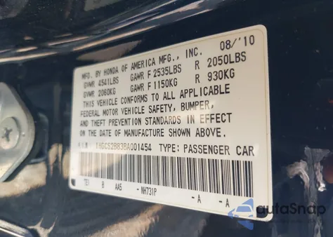 2011 Honda Accord 3.5 Ex-L from USA, damaged, VIN 1HGCS2B83BA001454